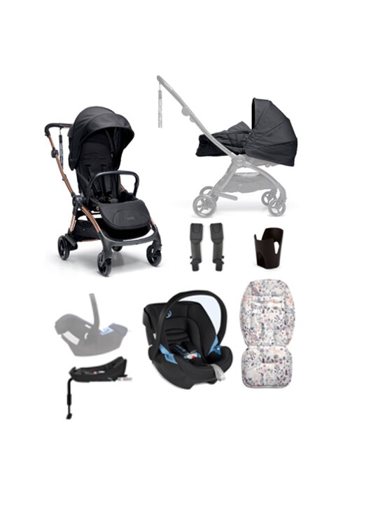 Airo 7 Piece Black Essentials Bundle with Black Aton Car Seat- Black with Rose Gold Frame image number 1
